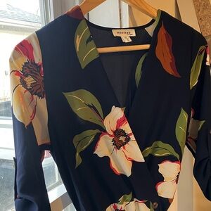 Floral midi dress, like new, navy, size small from Monteau